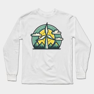 Get Your Eco-Chic On with the Wind Turbine Cartoon Design Long Sleeve T-Shirt